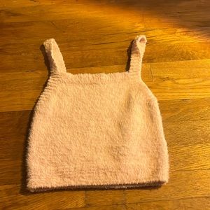 pink fluffy halter crop top